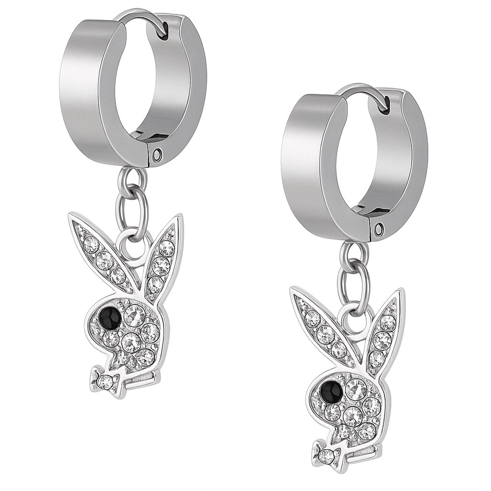 Chic Silver Crystal Rabbit Play Boy Bunny Earrings